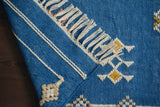 Blue patio rug texture close-up