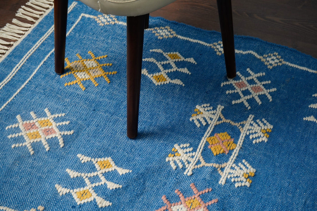 Blue Patio Rug, Bohemian Rug, Flat weave, Sustainable decor, Indoor - outdoor rug , Custom made