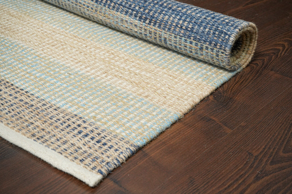 Blue striped Modern Textured wool Rug , Minimalistic Abstract decor, Bohemian inspired flat weave rug, Custom made