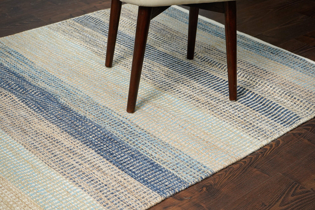 Blue striped Modern Textured wool Rug , Minimalistic Abstract decor, Bohemian inspired flat weave rug, Custom made