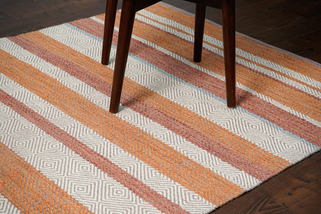 Bohemian striped Orange Kilim Rug - Hand woven, Modern, Abstract, Flat weave rug, Custom made