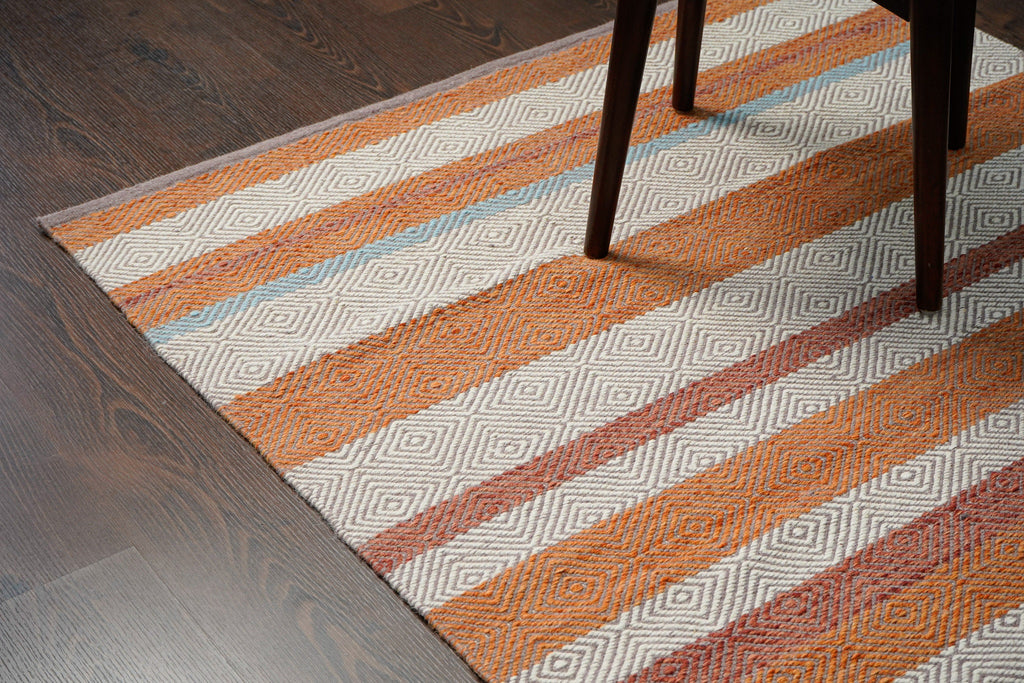 Bohemian striped Orange Kilim Rug - Hand woven, Modern, Abstract, Flat weave rug, Custom made