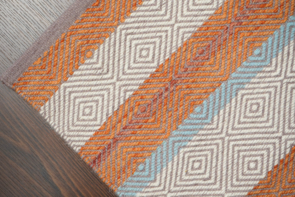 Bohemian striped Orange Kilim Rug - Hand woven, Modern, Abstract, Flat weave rug, Custom made