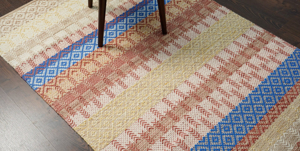 Beige Striped Flatweave Scandinavian Rug, Hand woven modern textured Abstract wool rug, Bohemian Inspired Tribal decor, Custom made