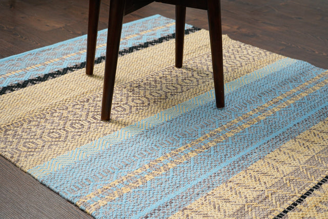 Striped wool flatweave rug flat lay showing full pattern