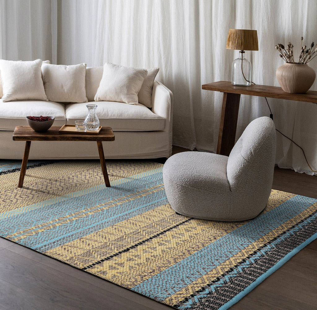 Modern Textured Premium wool Rug - Handmade striped Bohemian rug , flat weave, Indoor, Custom made