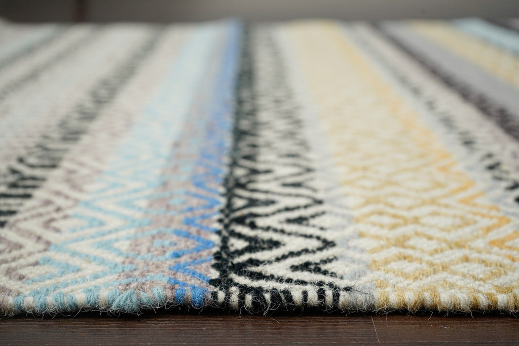 Multi Striped Premium wool Kilim Rug - Handmade Flatweave Abstract Textured, Bohemian inspired decor, custom made