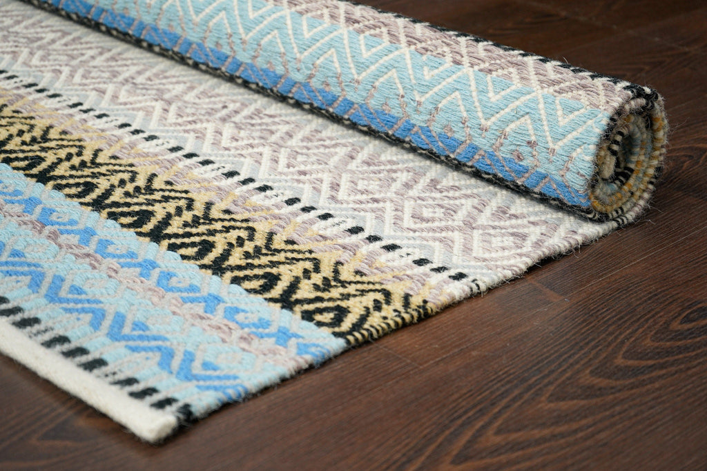 Multi Striped Premium wool Kilim Rug - Handmade Flatweave Abstract Textured, Bohemian inspired decor, custom made