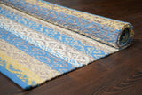 Blue and yellow kilim rug texture close-up