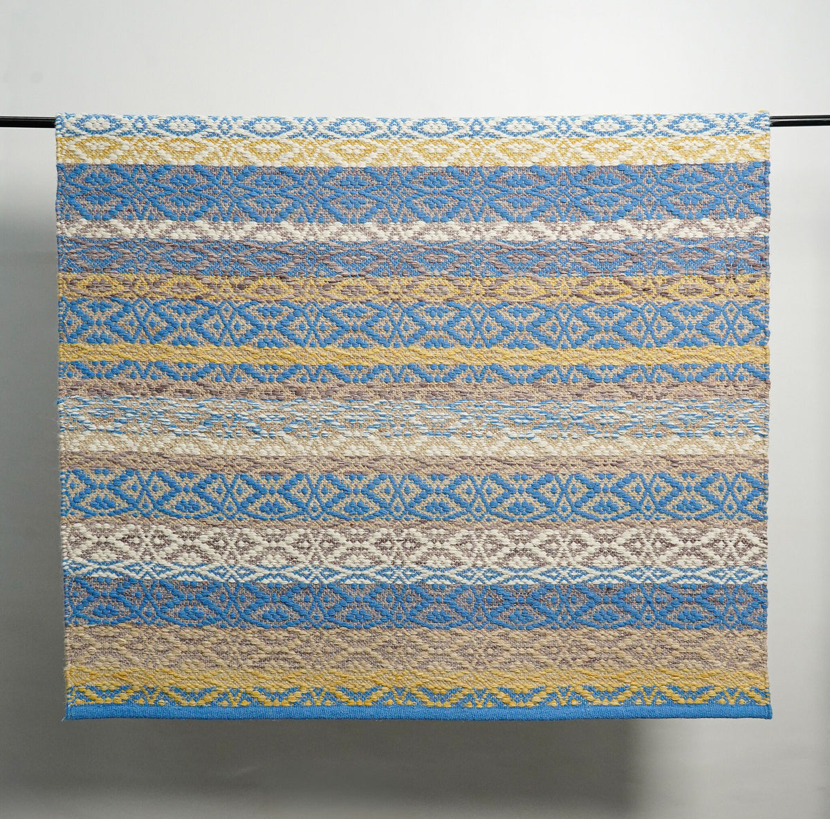 Blue and yellow kilim rug corner detail