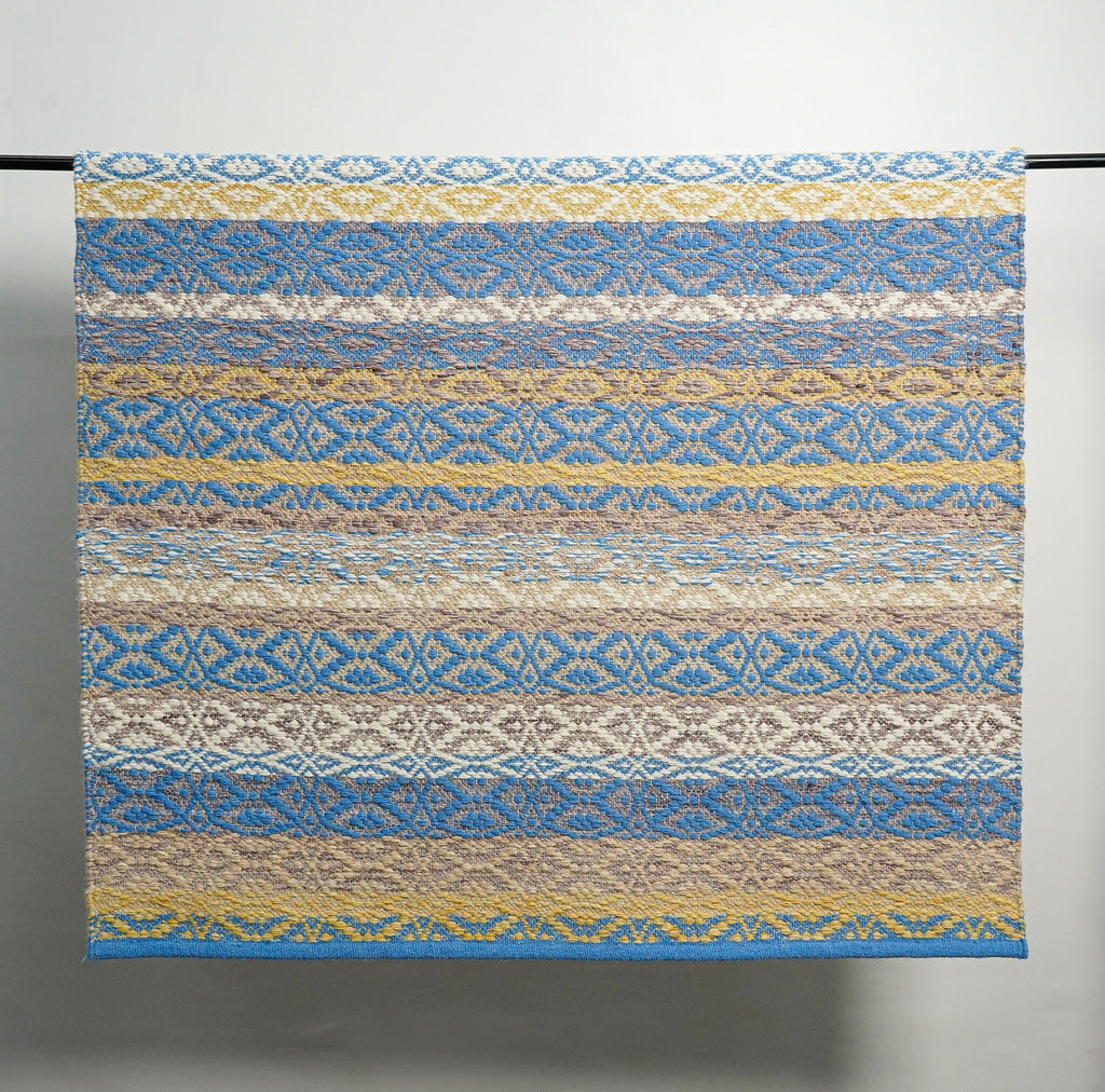 Premium quality Modern Textured wool Rug - Abstract Flatweave striped Kilim, Blue and Yellow, Custom made