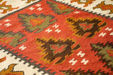 Southwestern red kilim rug reverse side showing reversible design