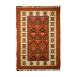 Southwestern red kilim rug used as an outdoor patio rug