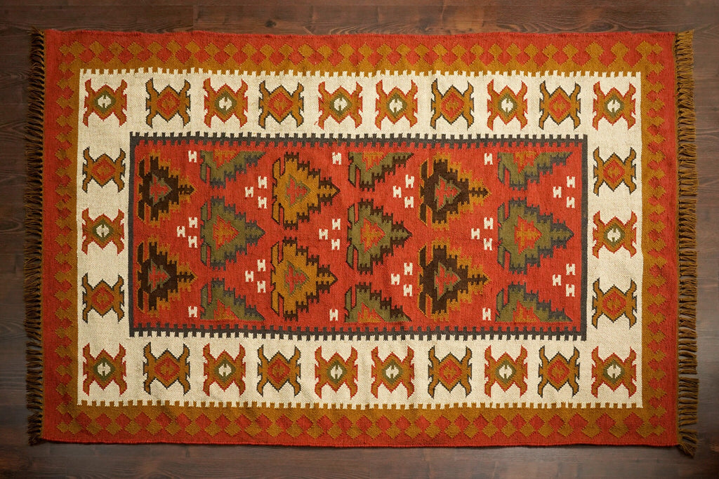 Native American Southwestern Red Kilim Rug - Bohemian Decor Rug, Indoor Rug, Sustainable, Pet-friendly, Custom made in all sizes