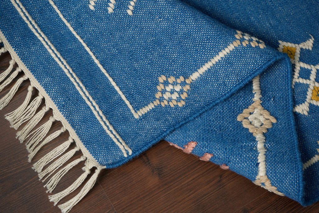 Blue Patio Rug, Bohemian Rug, Flat weave, Sustainable decor, Indoor - outdoor rug , Custom made