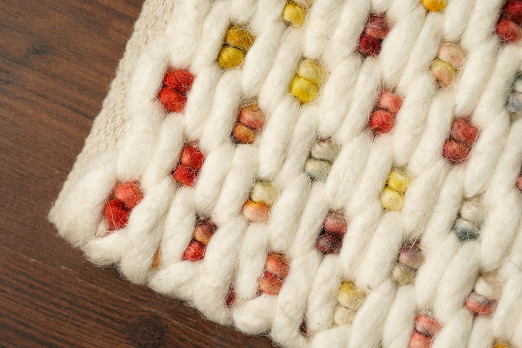 Multi Blend Hand made Chunky Looped Ivory Wool rug, Custom made Christmas Inspired Premium wool rug, Colourful Funky Kids room decor rug