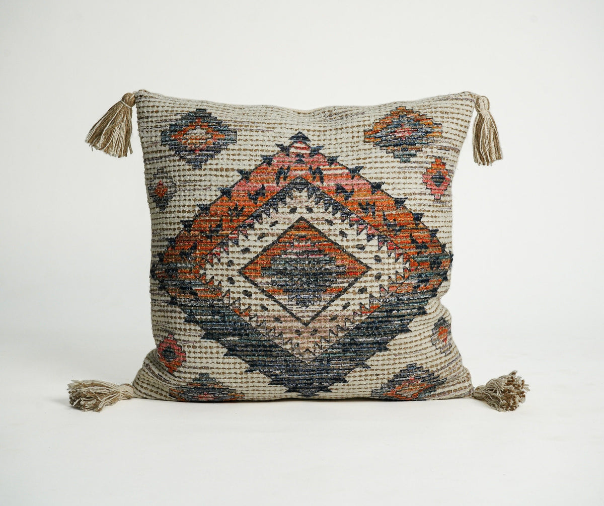 Cushion texture close-up showing bohemian motif