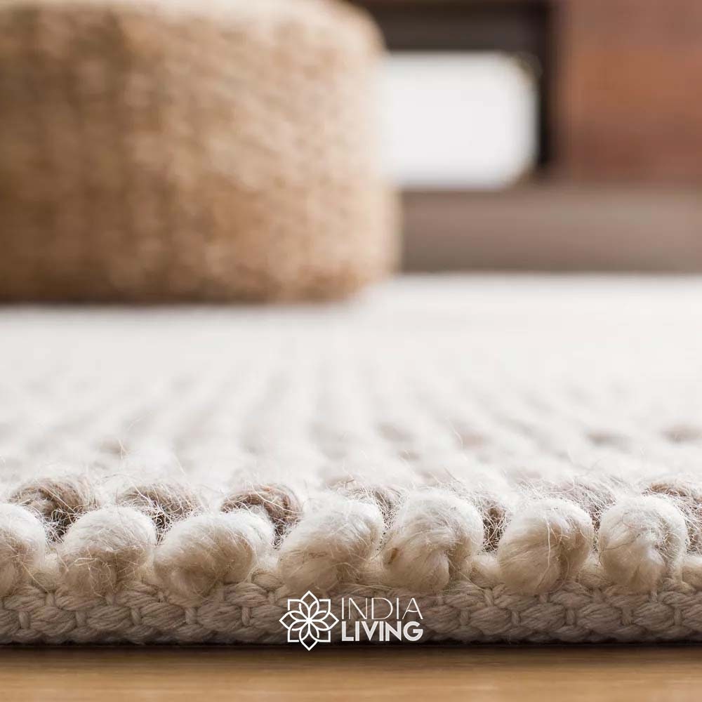 Handwoven Chunky Looped Indoor Wool rug - Natural Ivory & light brown, Scandinavian decor, Pet-Friendly, cozy, Customization available