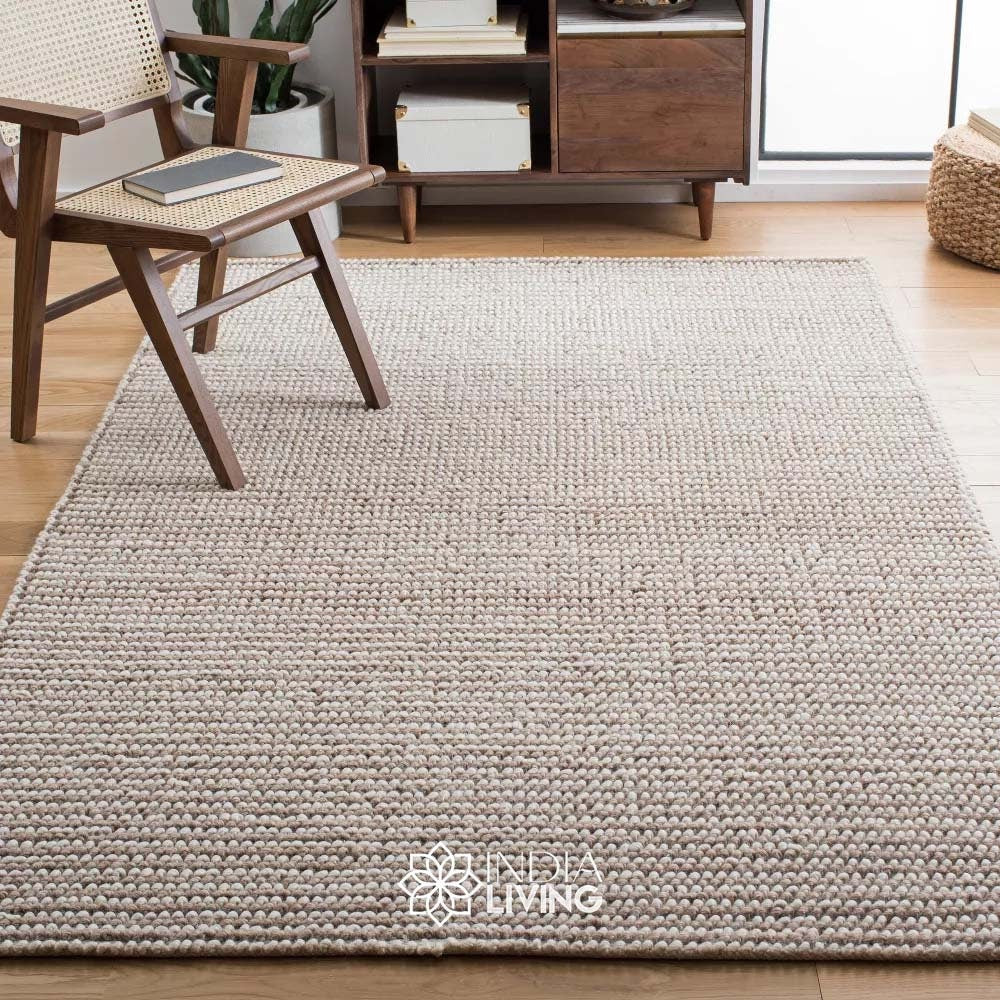 Handwoven Chunky Looped Indoor Wool rug - Natural Ivory & light brown, Scandinavian decor, Pet-Friendly, cozy, Customization available