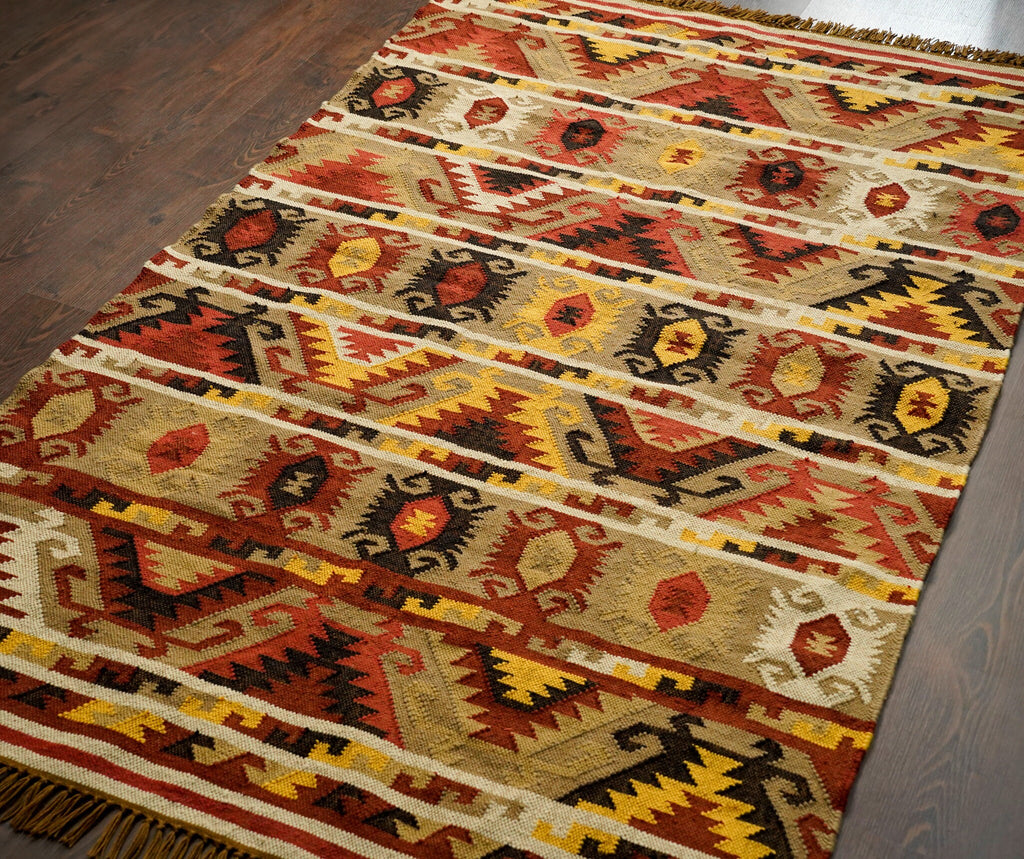 Handmade Navajo Style Wool jute Kilim Rug Indoor and outdoor Tribal Rug, Porch/Patio area rug, Sustainable Custom made in all sizes