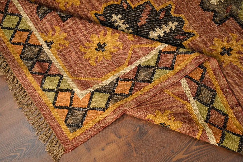 Navajo Inspired bohemian wool jute southwestern antique decor kilim rug, Aztec Rug, custom made