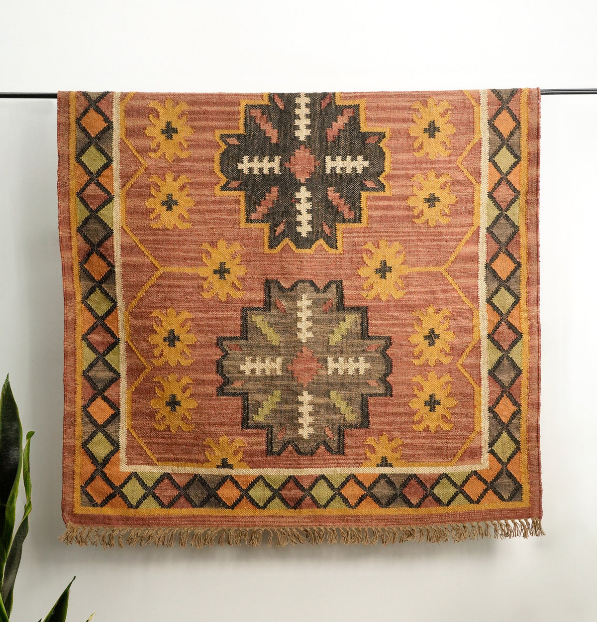 Close-up of wool jute kilim weave texture