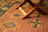 Orange Navajo wool jute kilim rug flat view