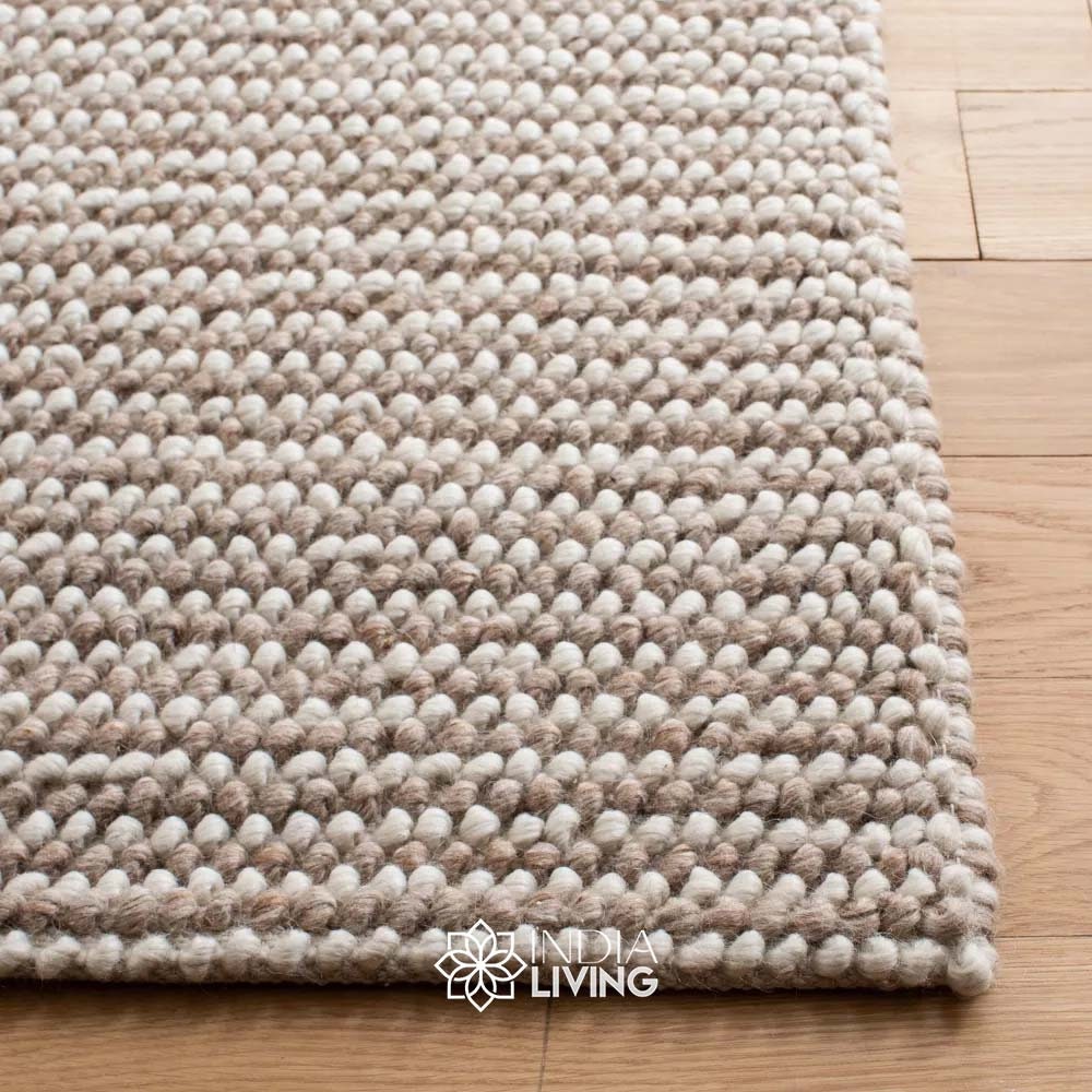 Handwoven Chunky Looped Indoor Wool rug - Natural Ivory & light brown, Scandinavian decor, Pet-Friendly, cozy, Customization available