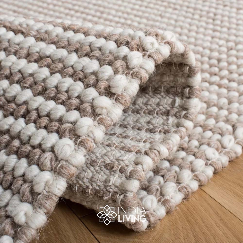 Handwoven Chunky Looped Indoor Wool rug - Natural Ivory & light brown, Scandinavian decor, Pet-Friendly, cozy, Customization available