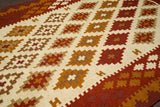 Full view of Navajo kilim rug on wood floor