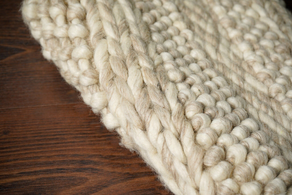 Handwoven Multi Patterned Chunky Scandinavian decor Indoor Wool Rug - Beige & cream, Customization available