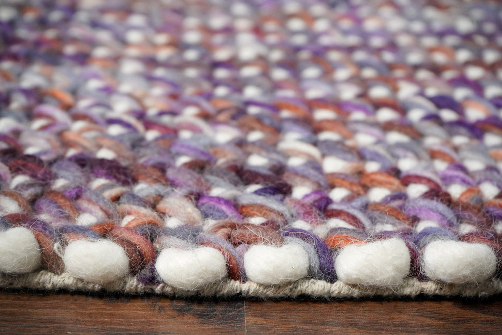 Hand woven Purple Chunky Loop Indoor Wool Rug, Handmade Cozy Felted wool Rug, High Pile, Custom made in all sizes