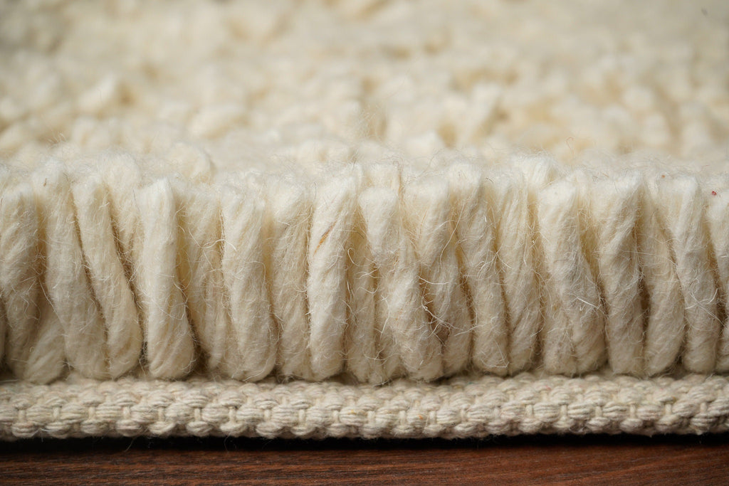 Natural Ivory Shag Rug - Hand knotted, Cozy Felted Indoor wool Area Rug, Soft premium wool, Custom made