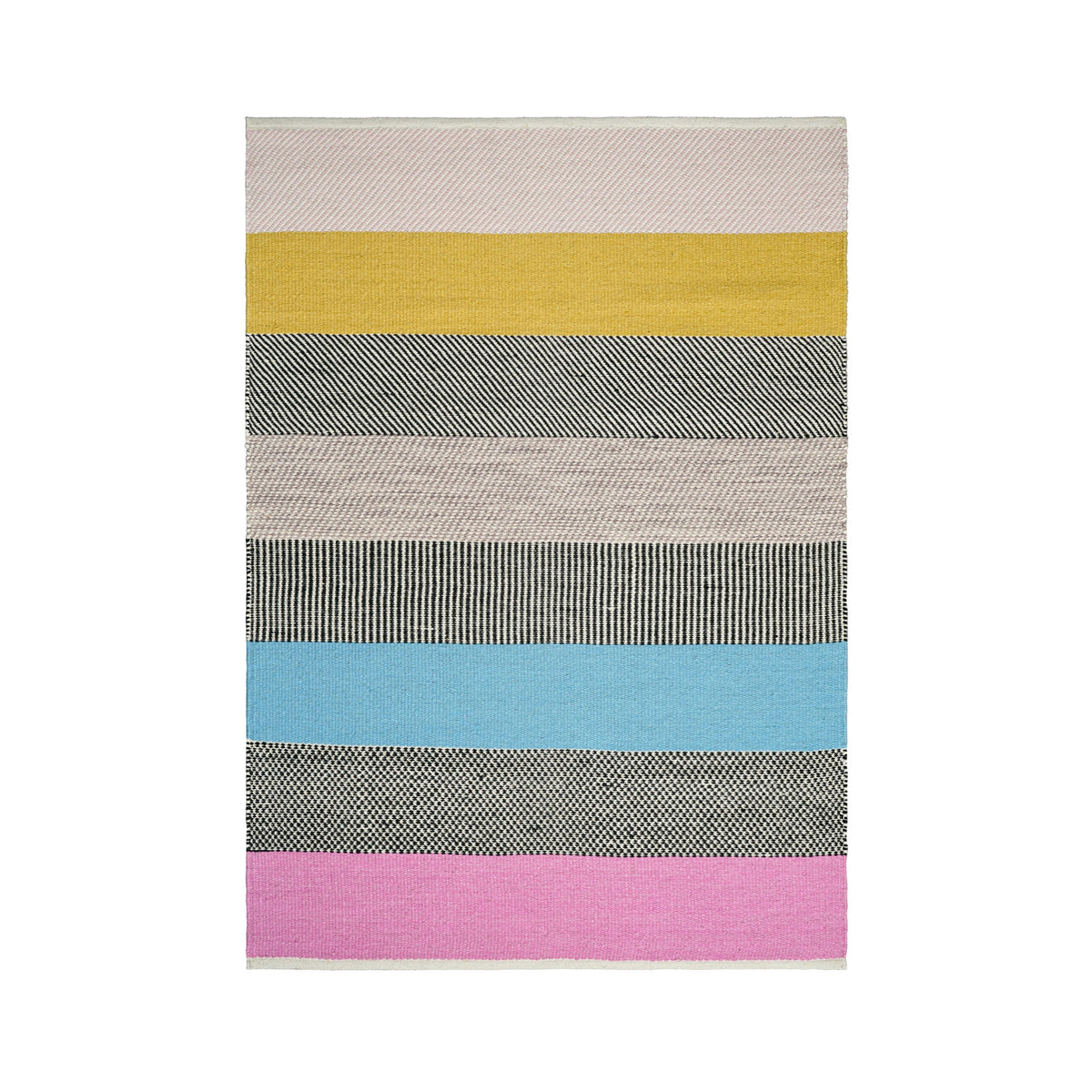 Rainbow striped wool kilim rug flat view