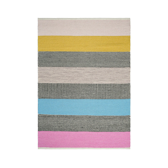 Rainbow striped wool kilim rug flat view