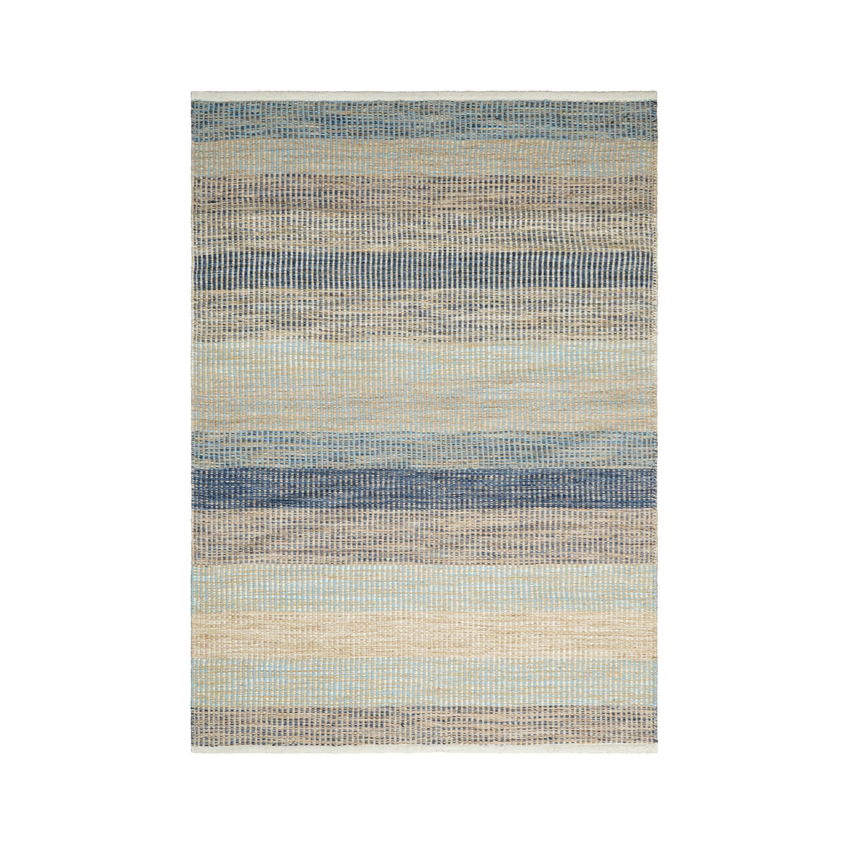 Blue striped rug styled in modern living room