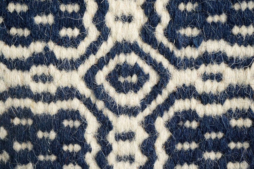 Handwoven Blue Geometric Flat Weave Modern Boho wool Area Rug , Customization available