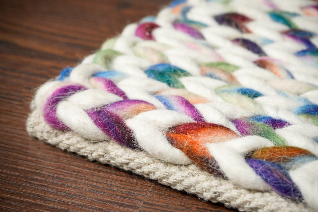 Colourful Chain patterned Custom made Chunky Wool rug, Soft, High Pile, Hand knotted, Customization available