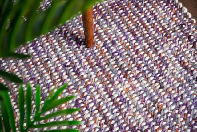 Purple chunky loop wool rug, flat lay view