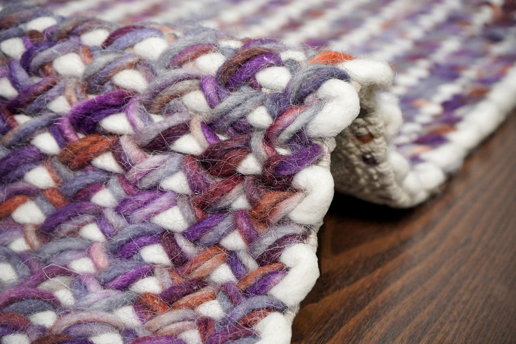 Hand woven Purple Chunky Loop Indoor Wool Rug, Handmade Cozy Felted wool Rug, High Pile, Custom made in all sizes