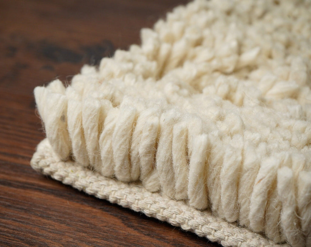 Natural Ivory Shag Rug - Hand knotted, Cozy Felted Indoor wool Area Rug, Soft premium wool, Custom made