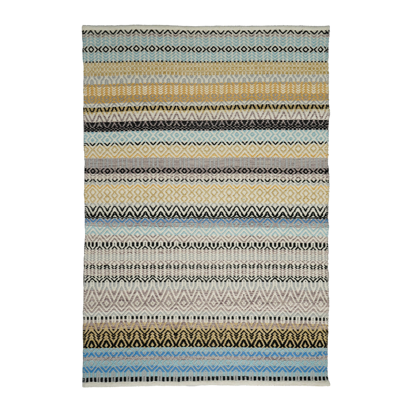 Multi striped wool kilim rug flat view showing stripe pattern