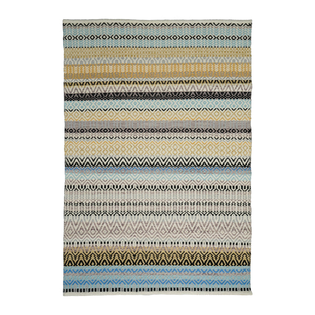 Multi striped wool kilim rug flat view showing stripe pattern