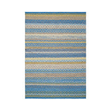 Blue and yellow textured wool kilim rug, full flat view