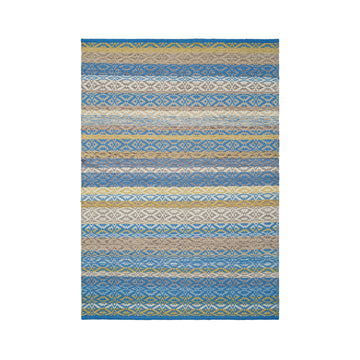 Premium quality Modern Textured wool Rug - Abstract Flatweave striped Kilim, Blue and Yellow, Custom made