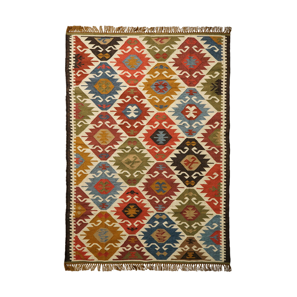 Handwoven Aztec Kilim Rug: Multicolored Southwest Patio Decor