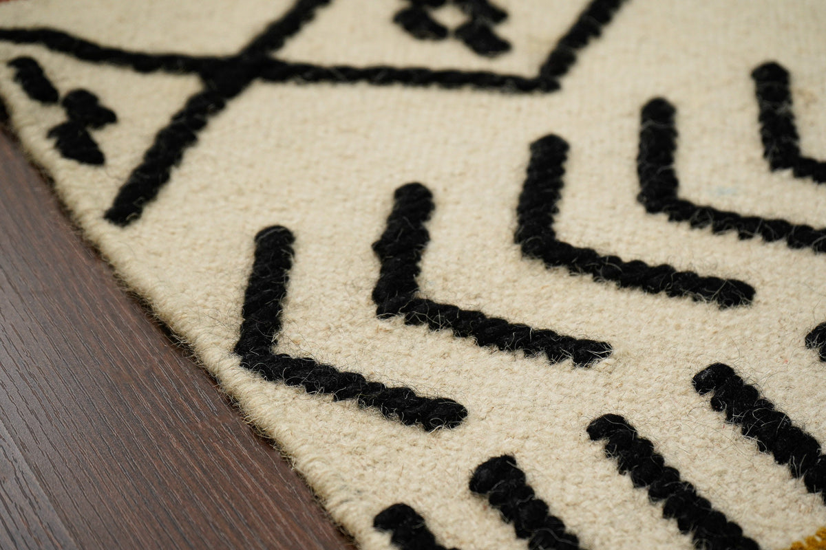 Ivory flatweave rug full flat lay top view