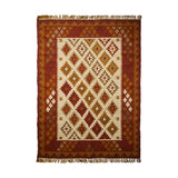 Kilim rug corner view showing earthy tones