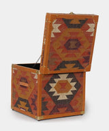 Close-up of kilim weave pattern on trunk box