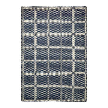 Handwoven Blue Geometric Flat Weave Modern Boho wool Area Rug , Customization available